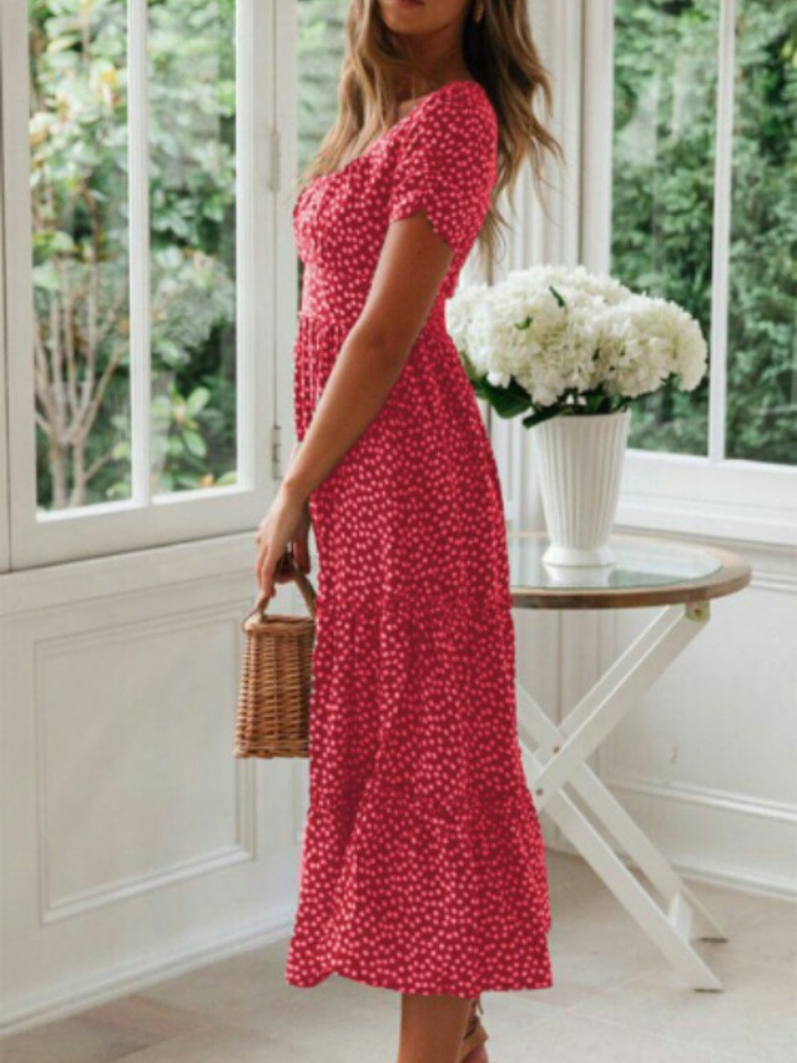 Rowena | Ditsy Floral Square Neck Midi Dress