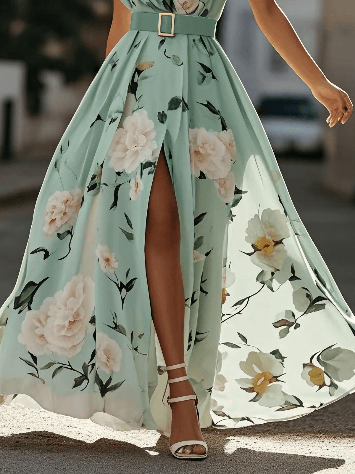 Rosamund | Floral One-Shoulder Belted Maxi Dress