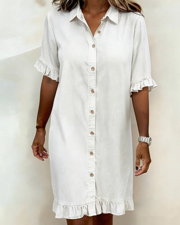 Daisy | Frill-Trim Denim Shirt Dress