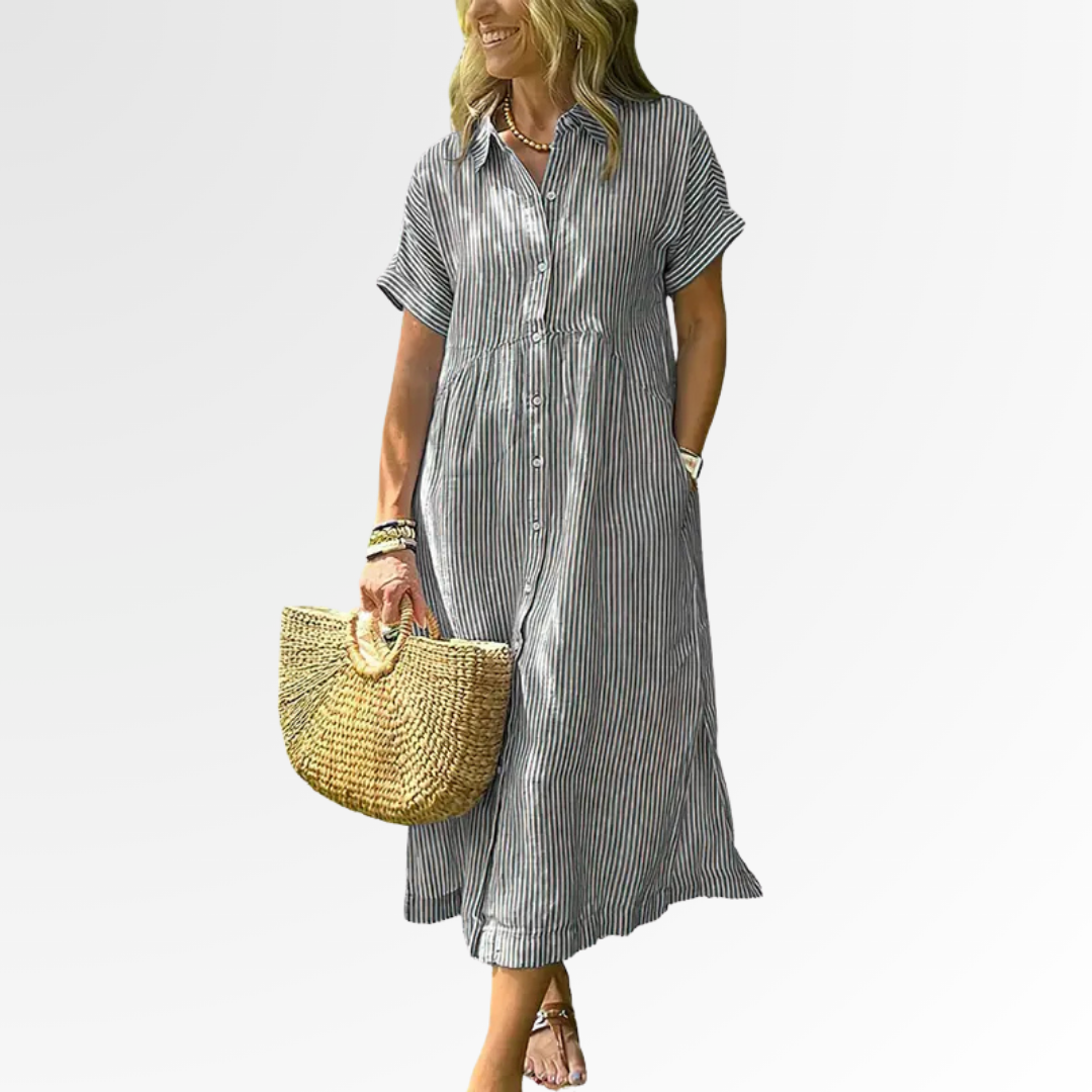 Beatrice | Striped Button Front Midi Dress