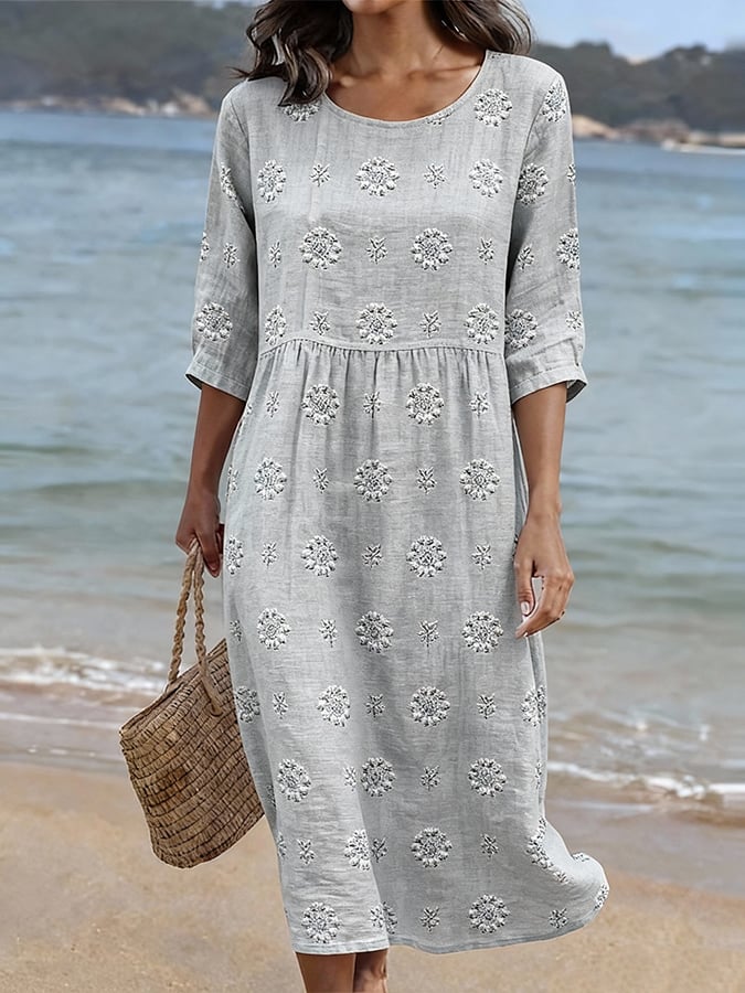 Meadow | Embroidered Linen Midi Dress