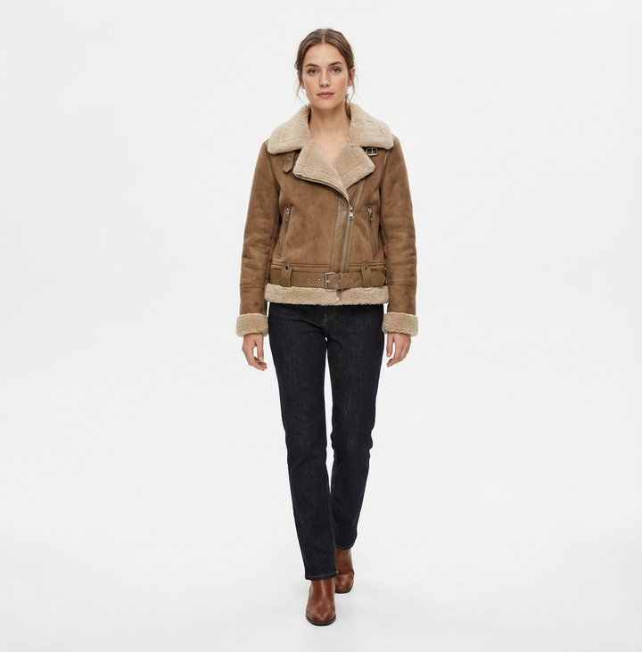 Caroline – Shearling Aviator Suede Jacket