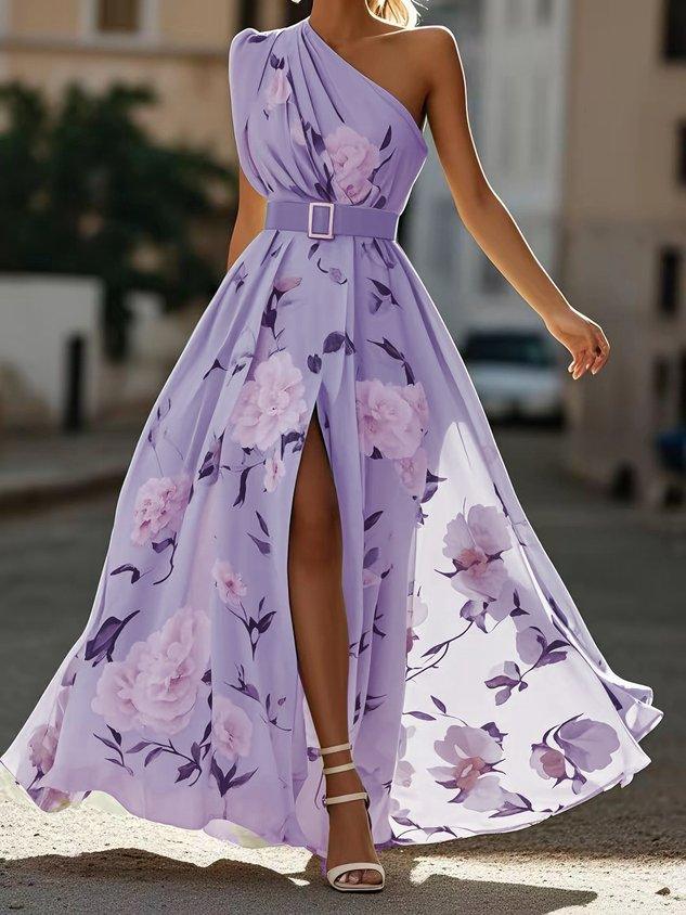 Rosamund | Floral One-Shoulder Belted Maxi Dress