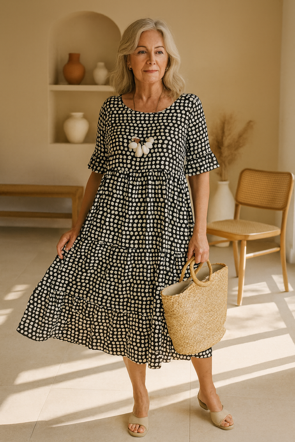 Mabel | Polka Dot Tiered Midi Dress