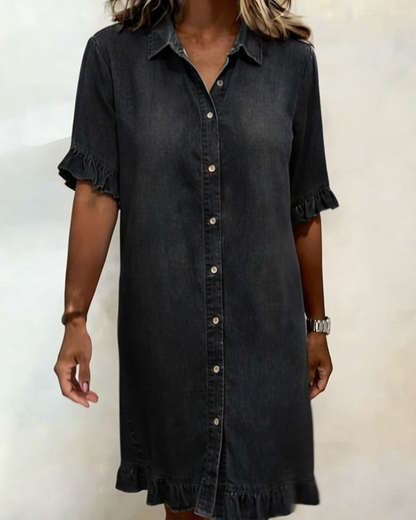Daisy | Frill-Trim Denim Shirt Dress