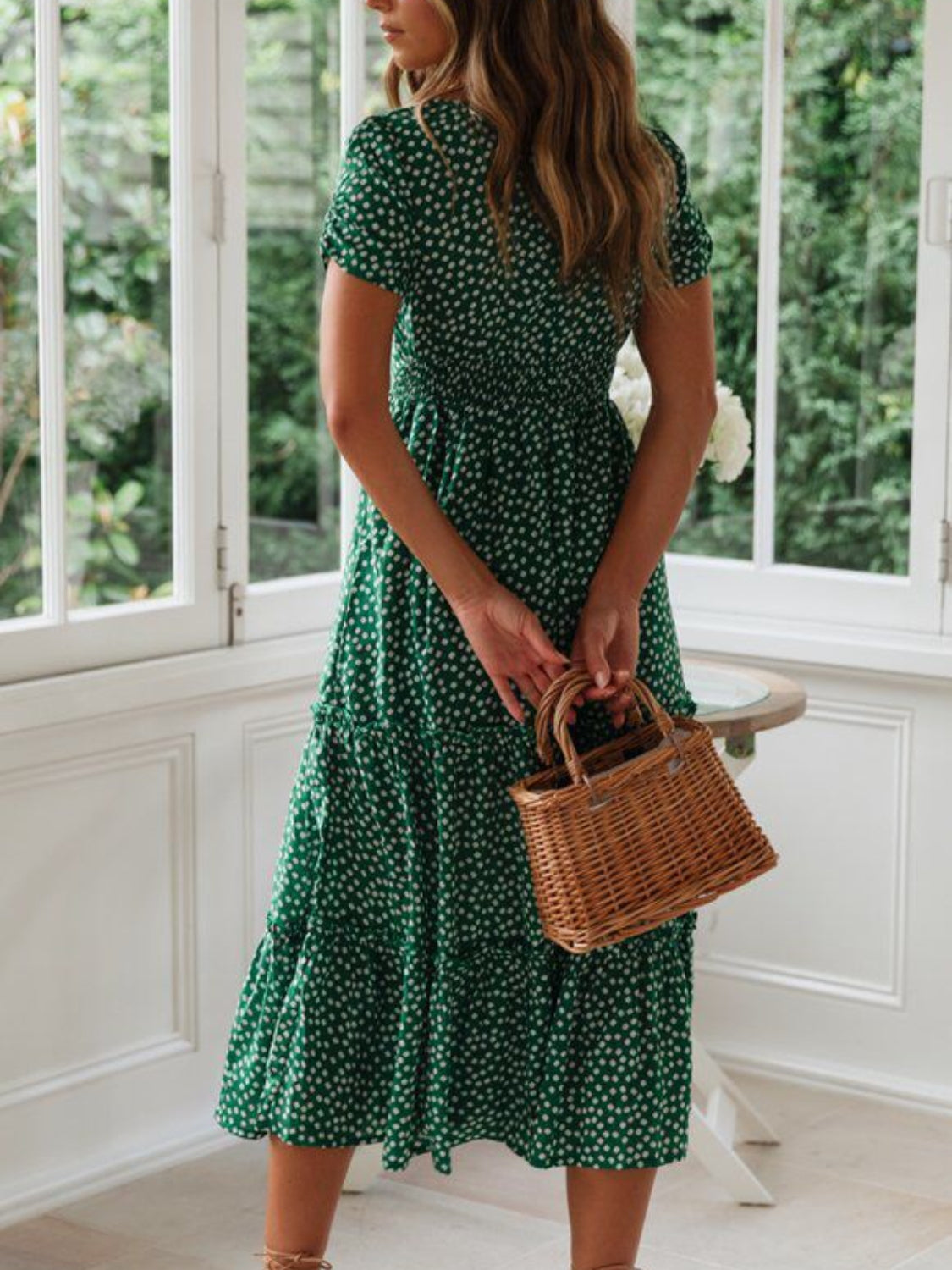 Rowena | Ditsy Floral Square Neck Midi Dress