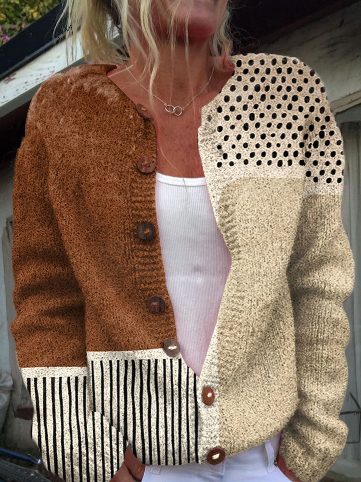 Margery | Colour-Block Button-Front Cardigan