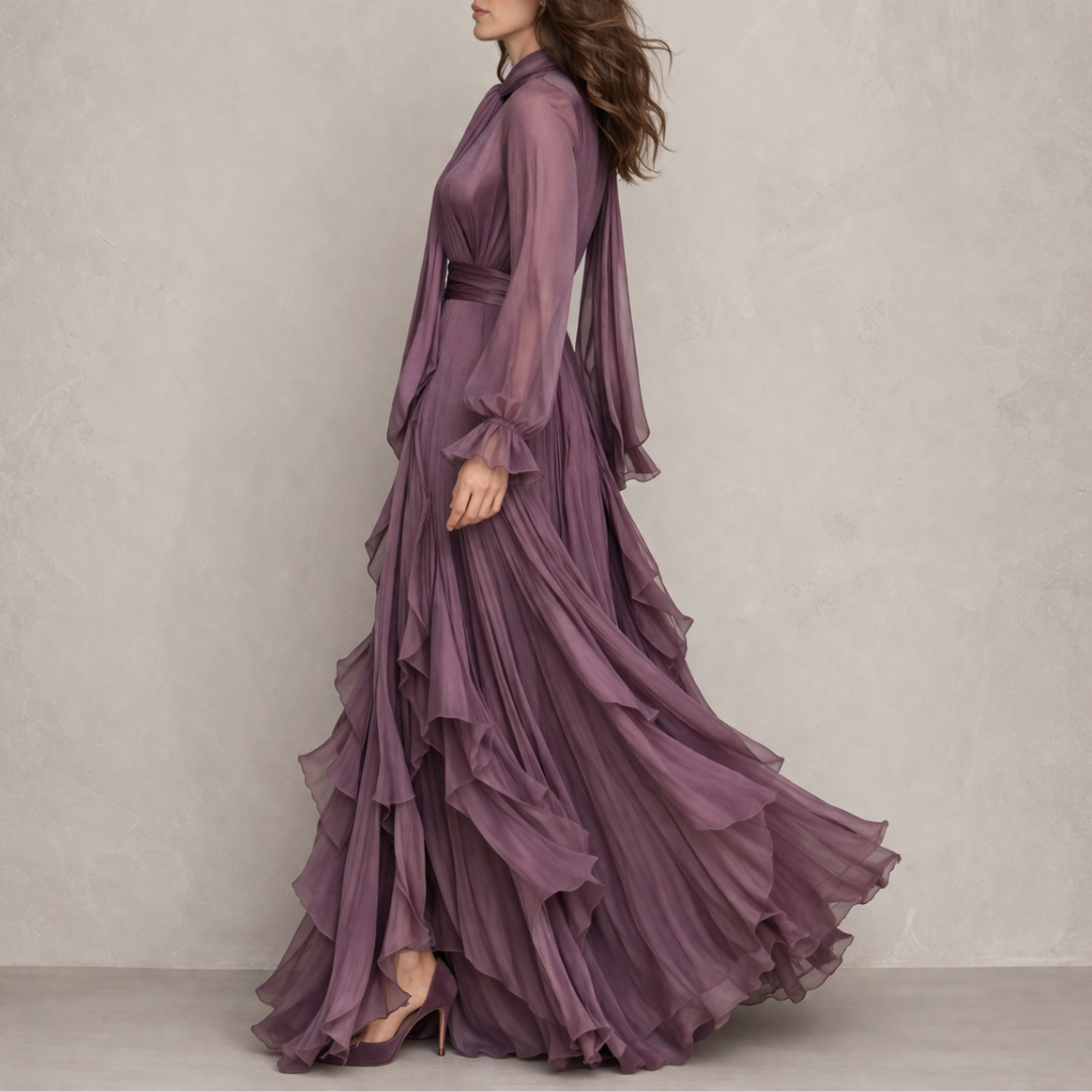 Fenella | Chiffon Bow Neck Tiered Maxi Dress