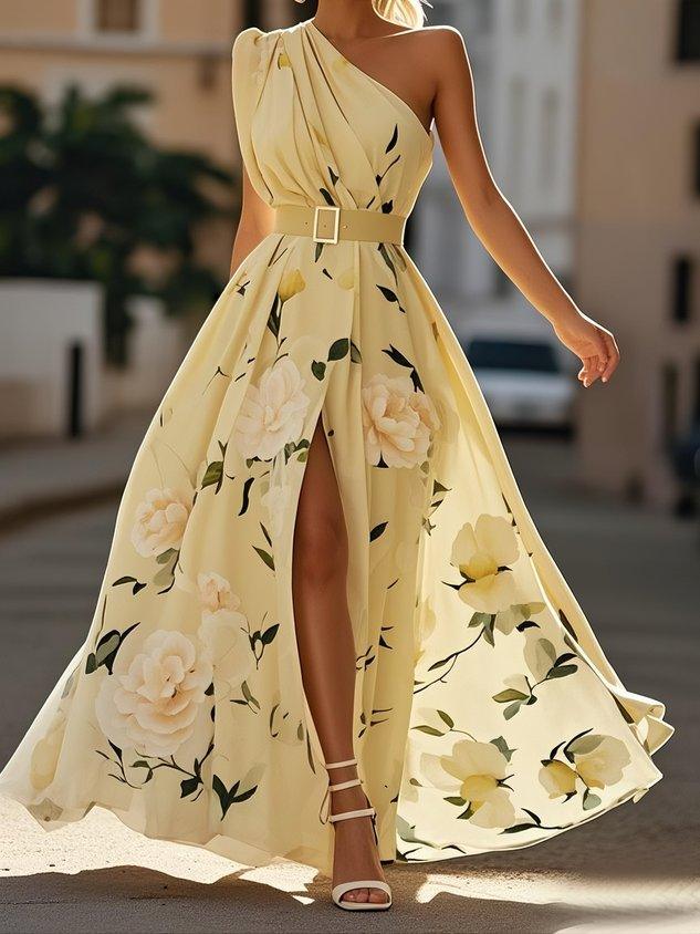 Rosamund | Floral One-Shoulder Belted Maxi Dress