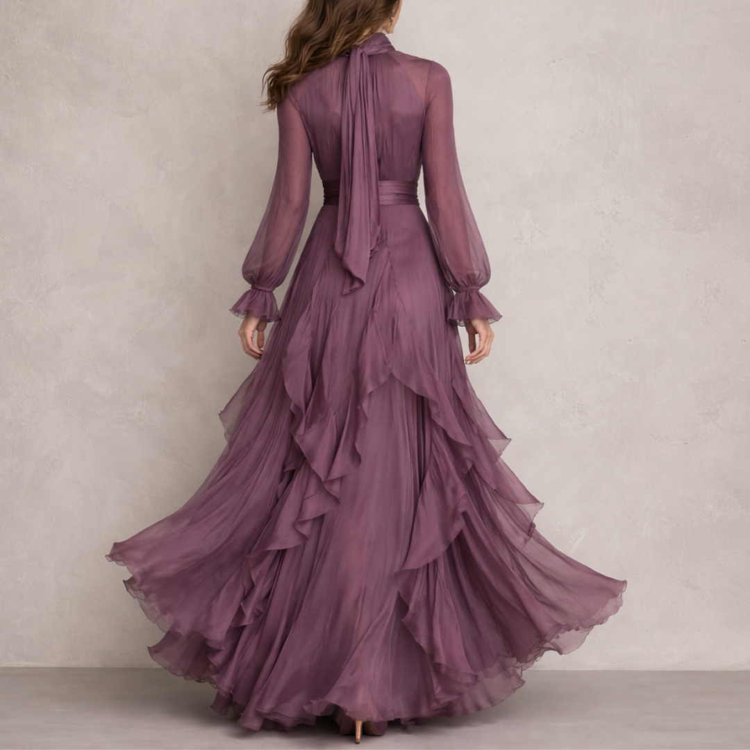 Fenella | Chiffon Bow Neck Tiered Maxi Dress