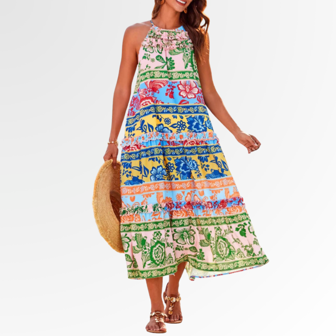 FELICITY™ – Chic Boho Halter Tiered Maxi Dress