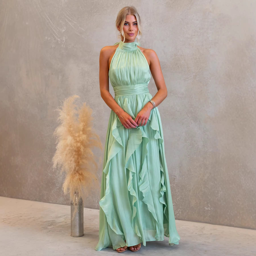 Celestia | Halter Neck Ruffle Maxi Dress