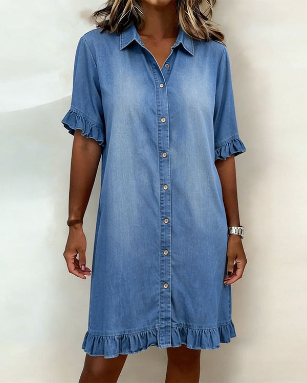 Daisy | Frill-Trim Denim Shirt Dress