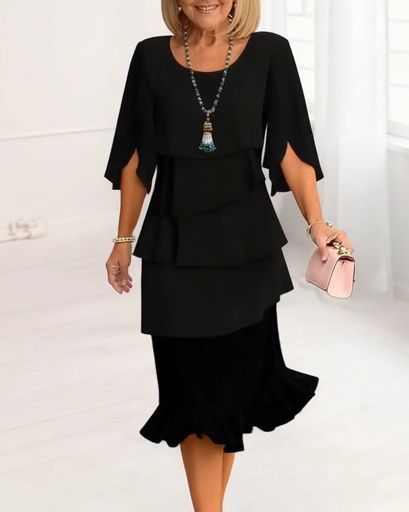 Vivienne | Tiered Cape Midi Dress