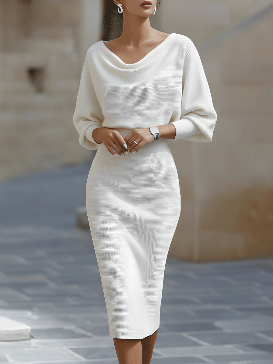 Noir | Cowl Neck Ribbed Midi Dress