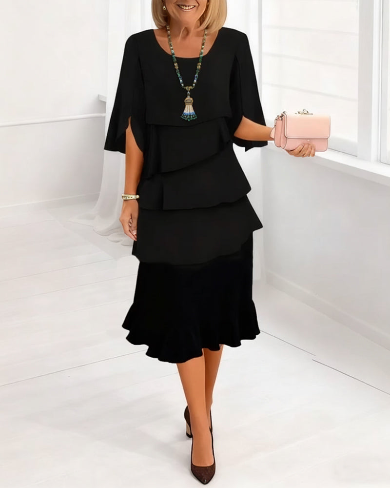 Vivienne | Tiered Cape Midi Dress