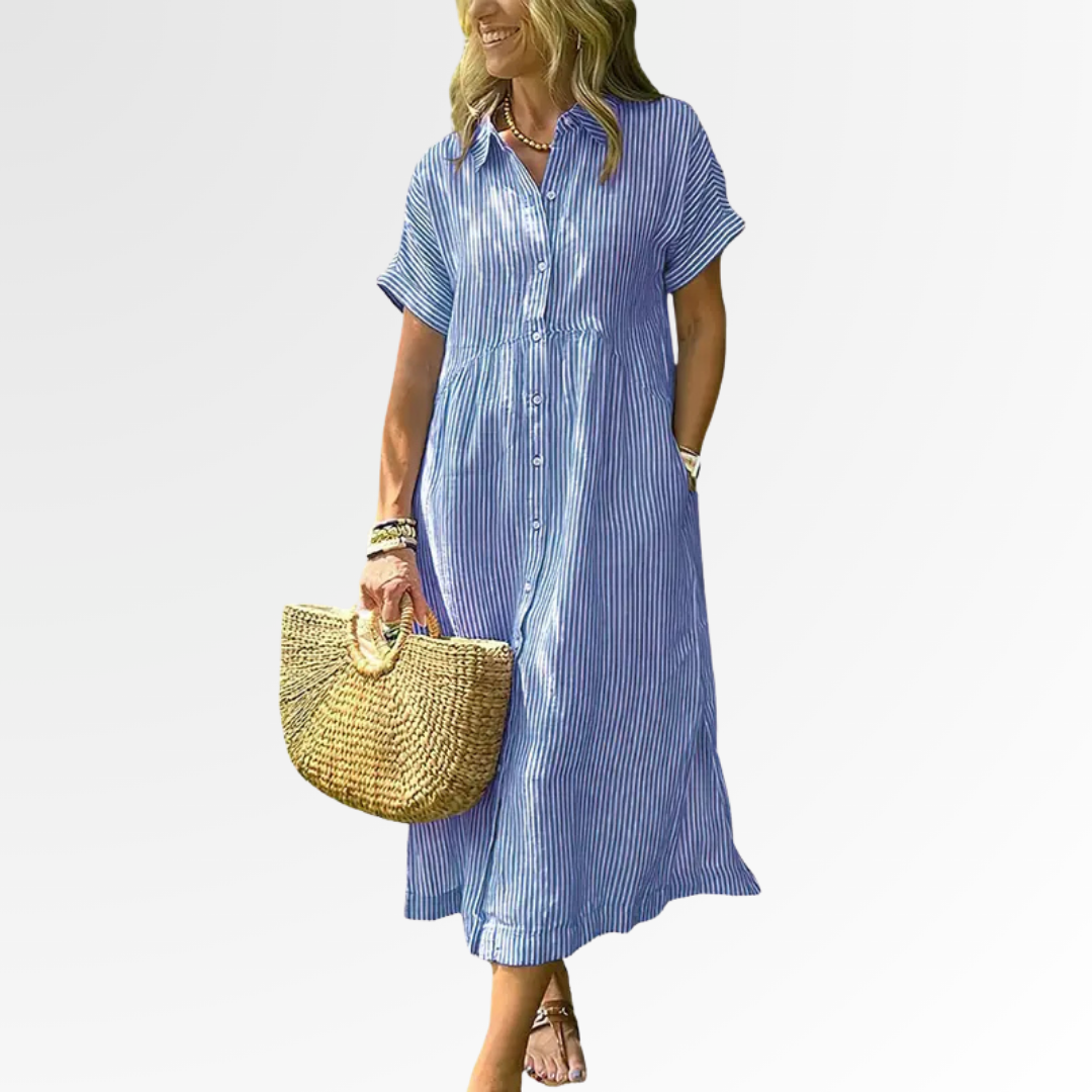 Beatrice | Striped Button Front Midi Dress