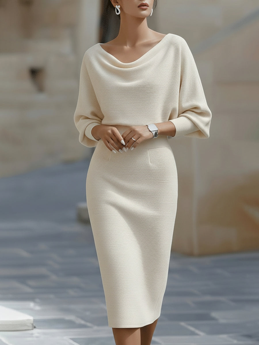 Noir | Cowl Neck Ribbed Midi Dress