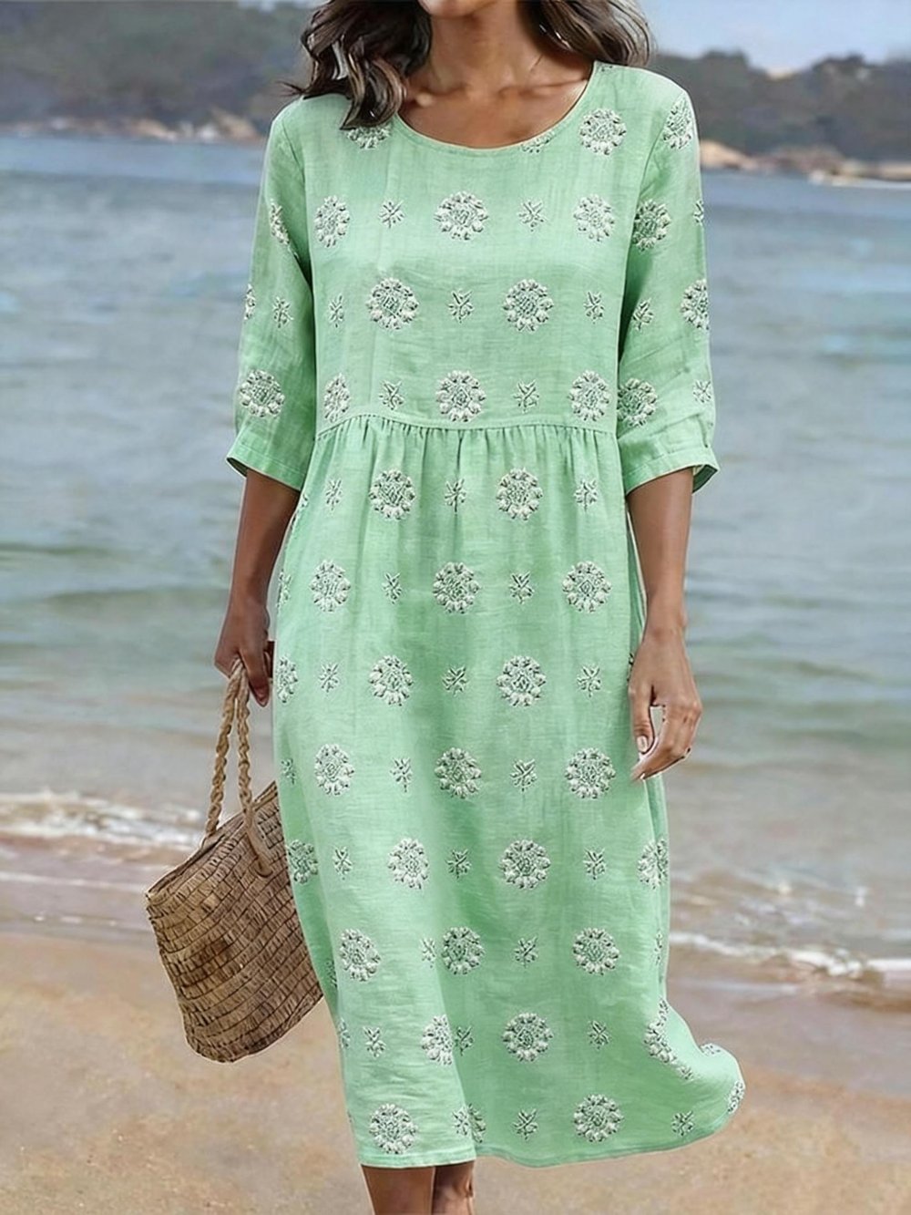 Meadow | Embroidered Linen Midi Dress