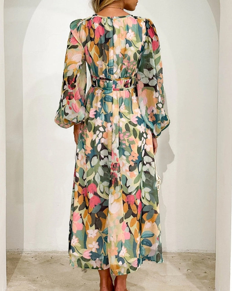 Arabella | Floral Print Lantern Sleeve Maxi Dress