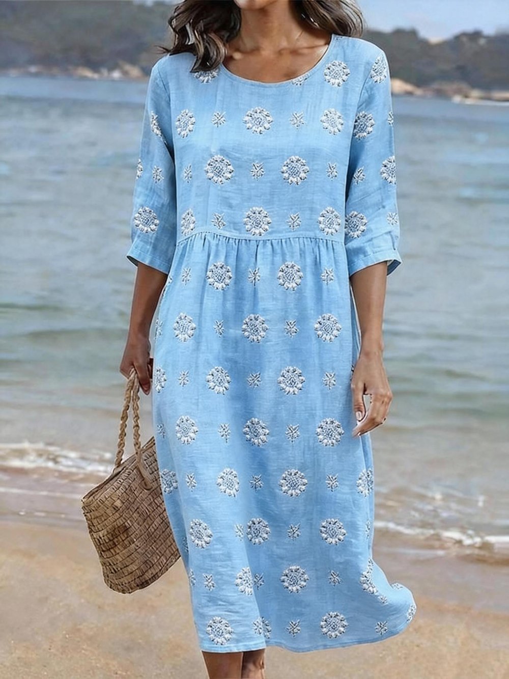 Meadow | Embroidered Linen Midi Dress