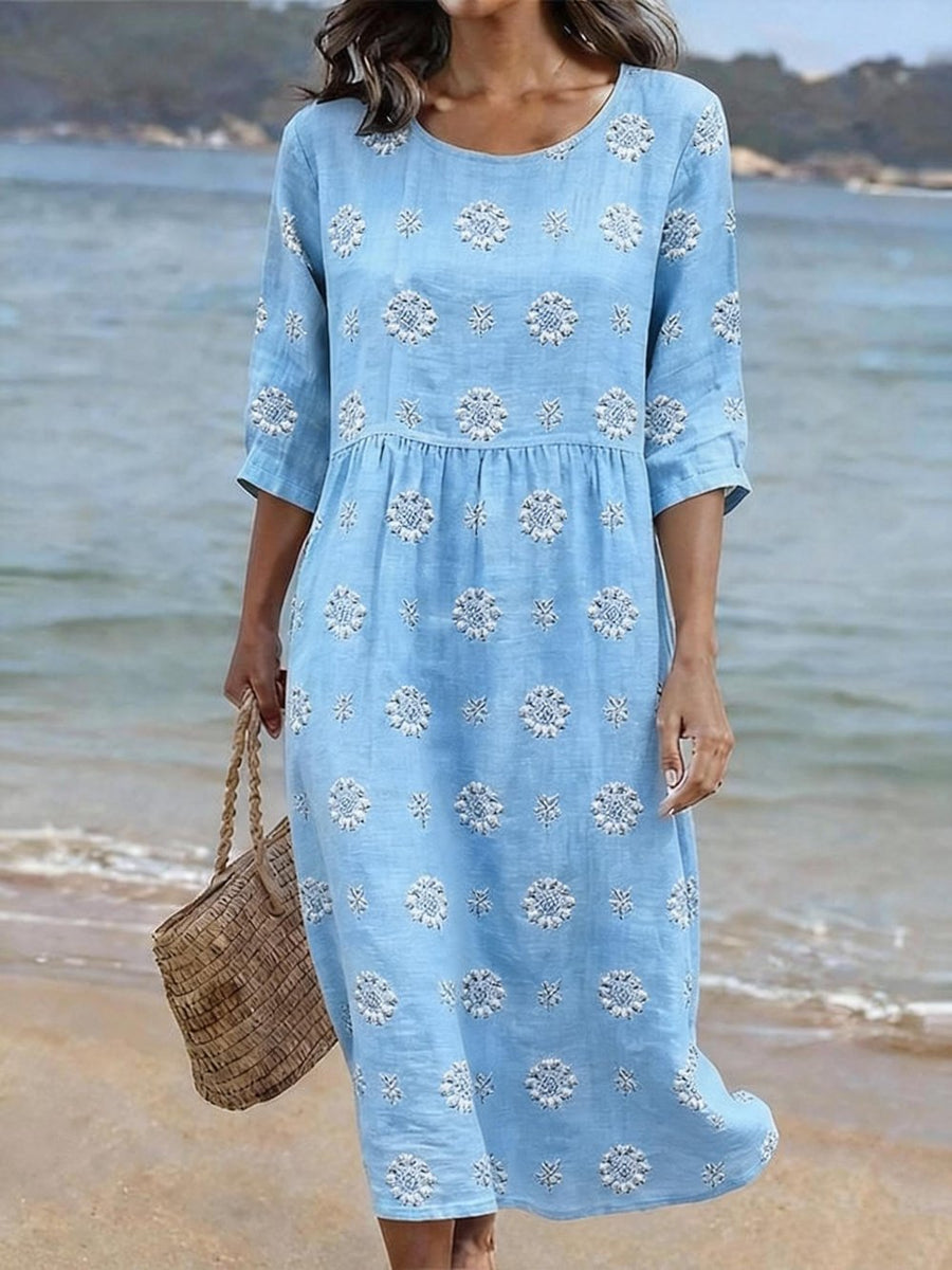Meadow | Embroidered Linen Midi Dress