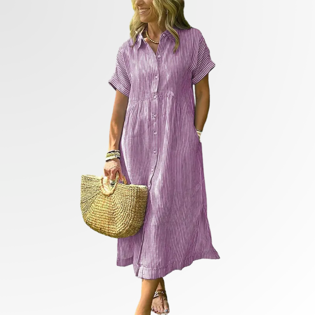 Beatrice | Striped Button Front Midi Dress