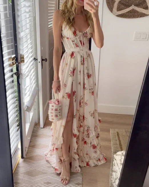 Rosalie | Vintage Floral Chiffon Maxi Dress