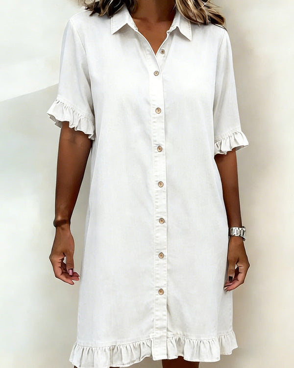 Daisy | Frill-Trim Denim Shirt Dress
