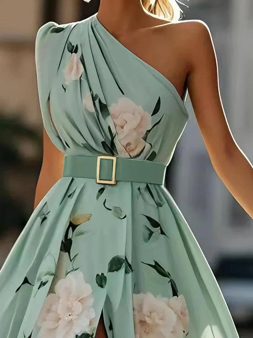 Rosamund | Floral One-Shoulder Belted Maxi Dress
