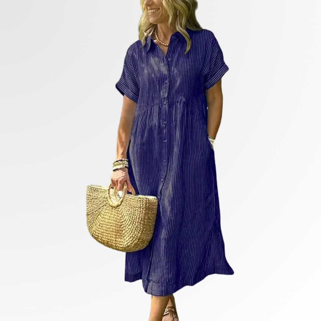 Beatrice | Striped Button Front Midi Dress