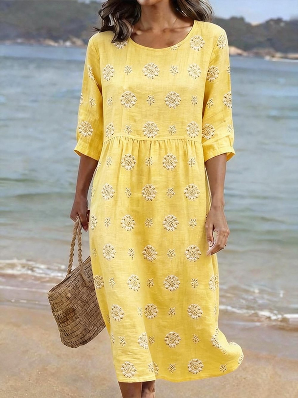 Meadow | Embroidered Linen Midi Dress