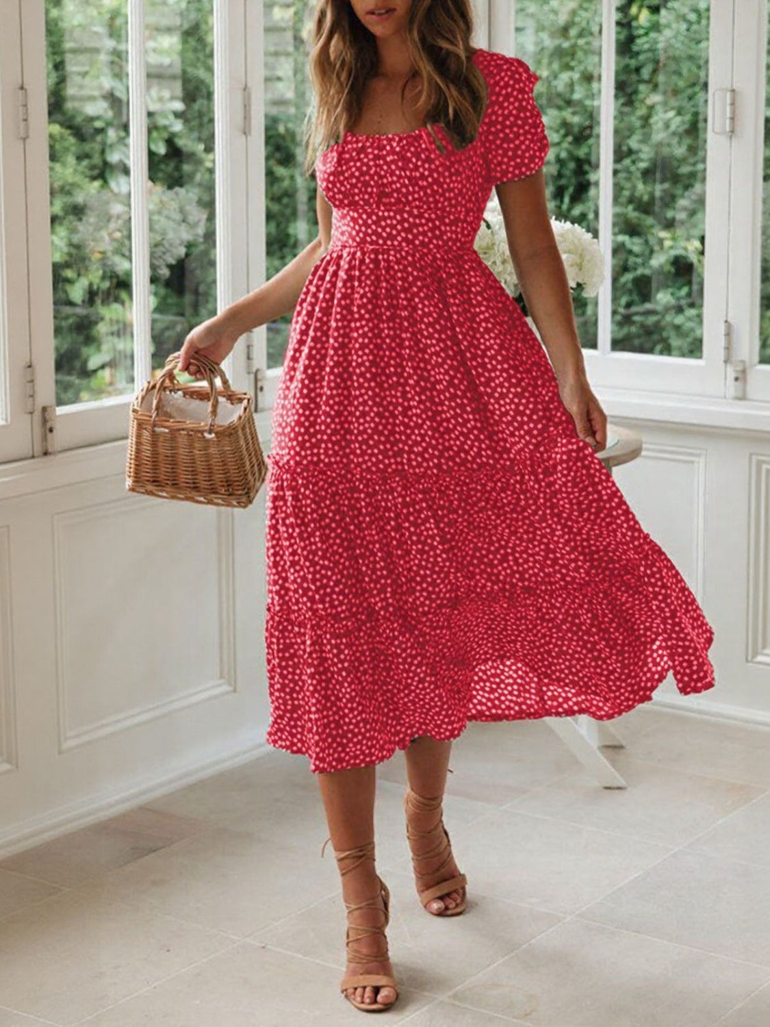 Rowena | Ditsy Floral Square Neck Midi Dress