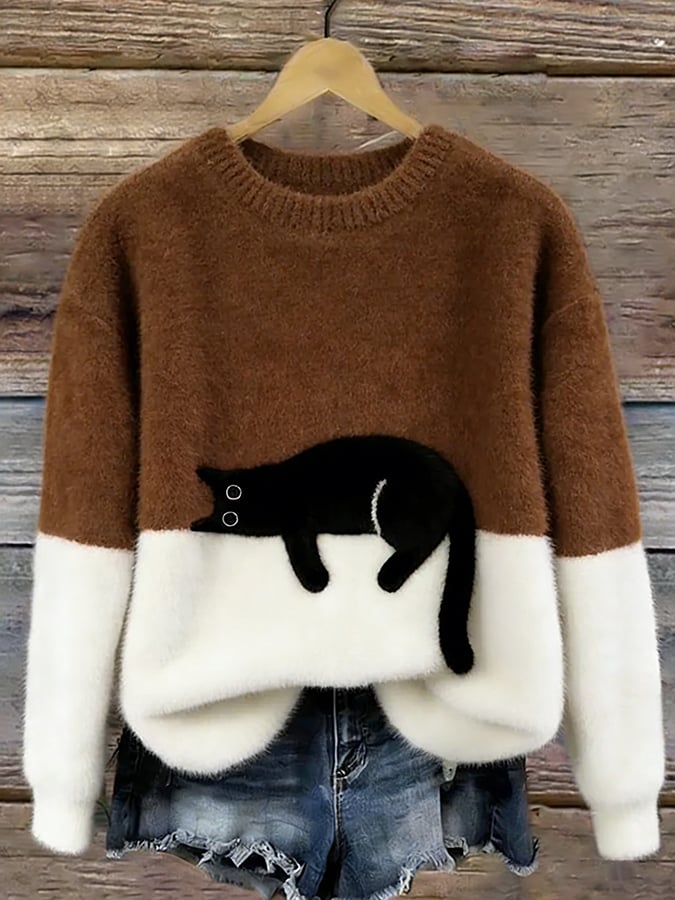 Belinda - Cat Print Oversized Sweater