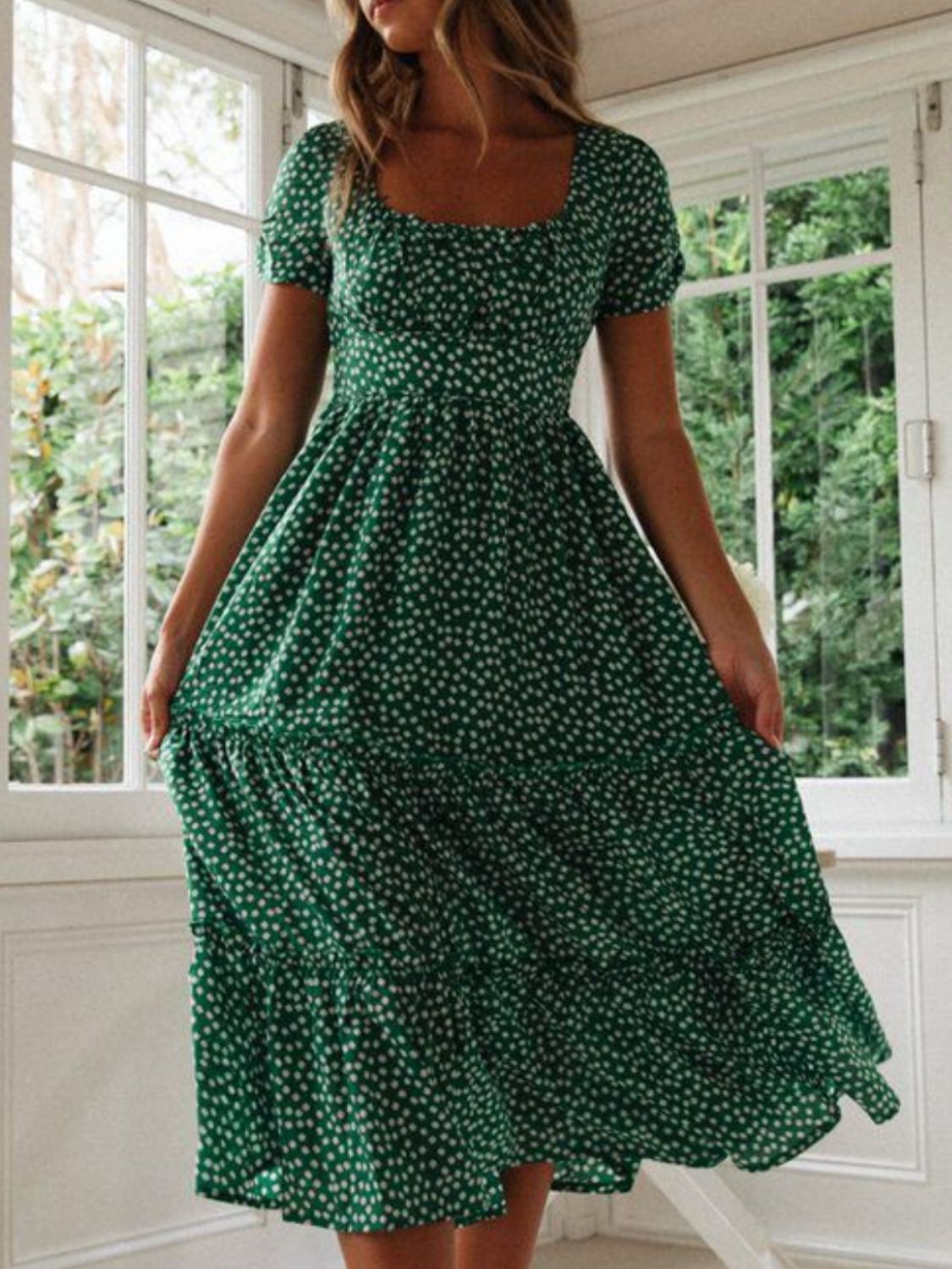 Rowena | Ditsy Floral Square Neck Midi Dress