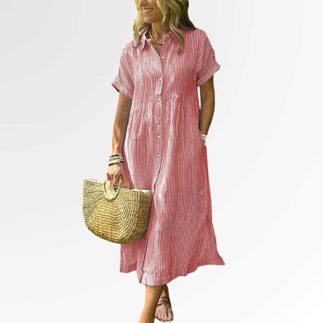 Beatrice | Striped Button Front Midi Dress