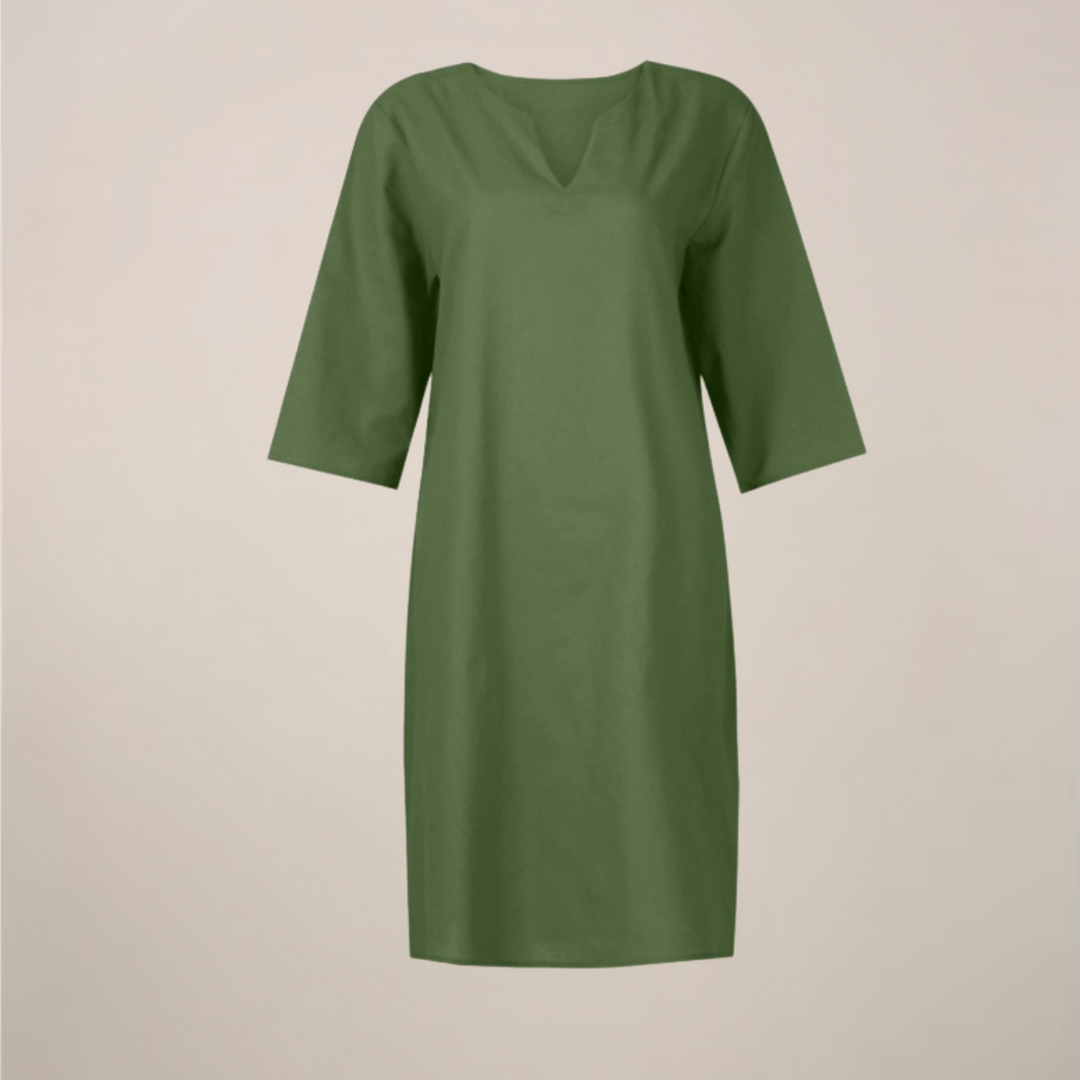 Women’s V-Neck Midi Summer Dress – Button Front with Relaxed Fit