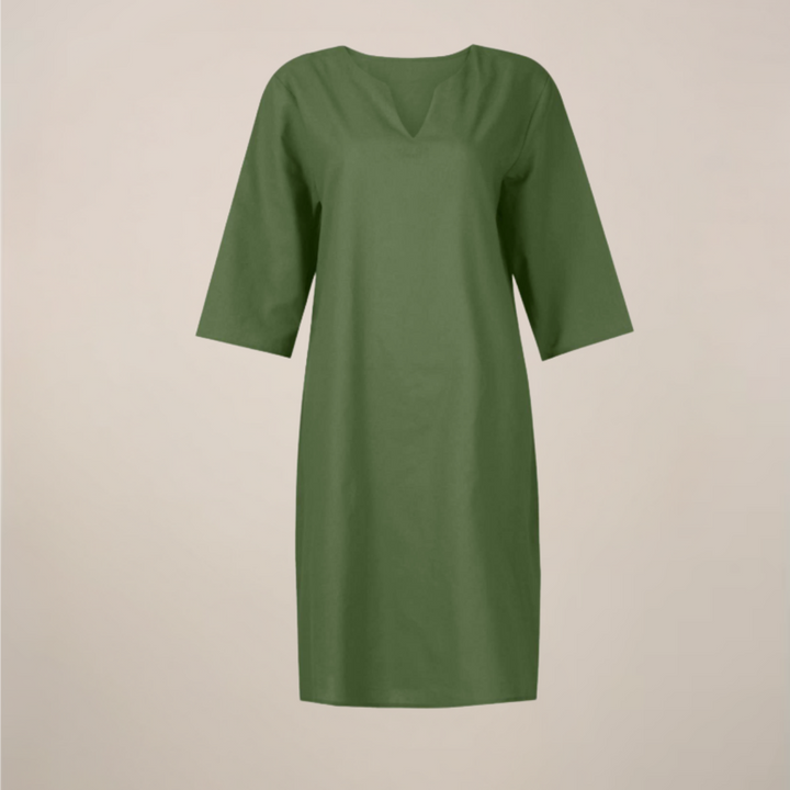 Women’s V-Neck Midi Summer Dress – Button Front with Relaxed Fit