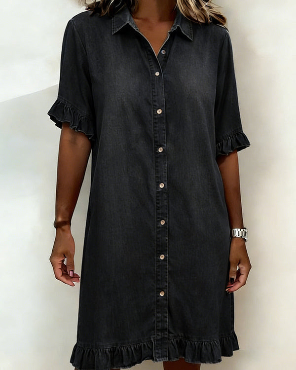 Daisy | Frill-Trim Denim Shirt Dress