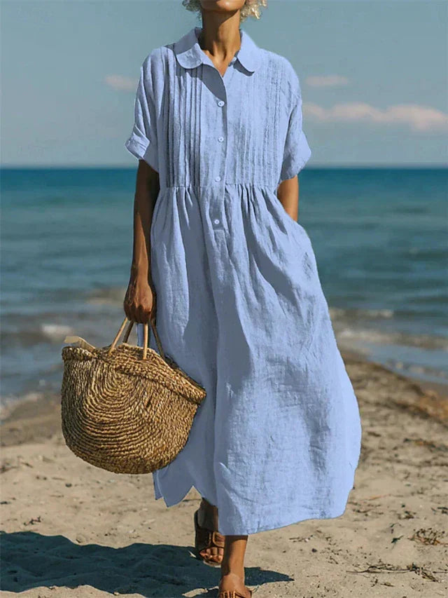 Alice | Pintuck Linen Shirt Maxi Dress