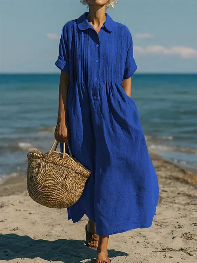Alice | Pintuck Linen Shirt Maxi Dress