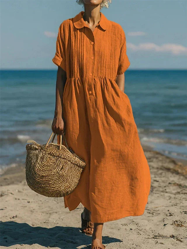 Alice | Pintuck Linen Shirt Maxi Dress