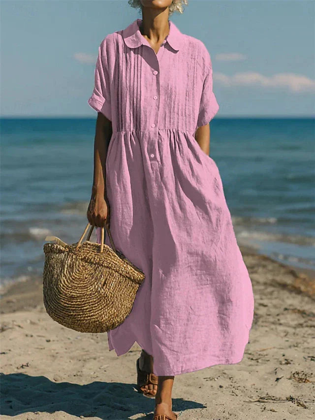 Alice | Pintuck Linen Shirt Maxi Dress