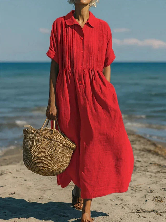 Alice | Pintuck Linen Shirt Maxi Dress
