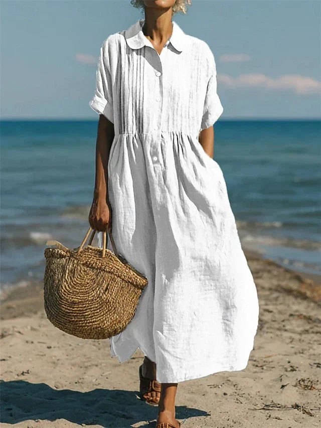 Alice | Pintuck Linen Shirt Maxi Dress