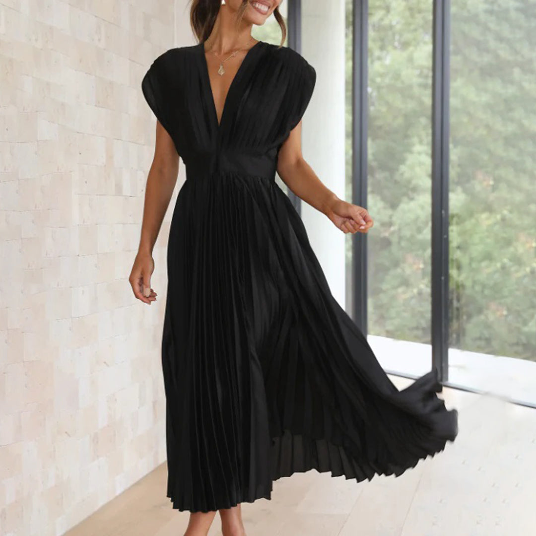Clarissa | Pleated V-Neck Midi Dress