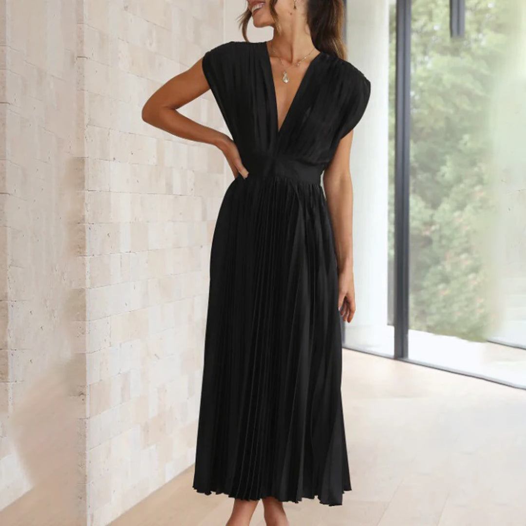Clarissa | Pleated V-Neck Midi Dress