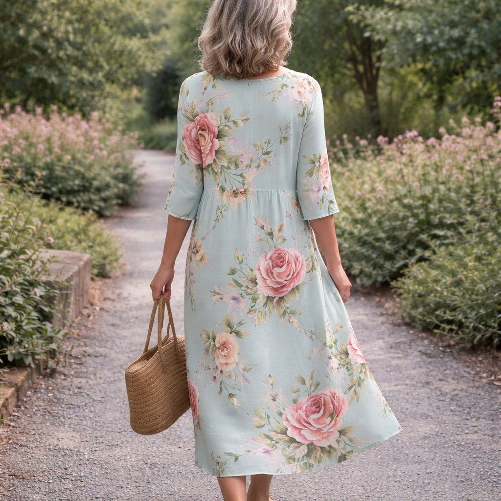 Elspeth | Floral Rose Print Midi Dress