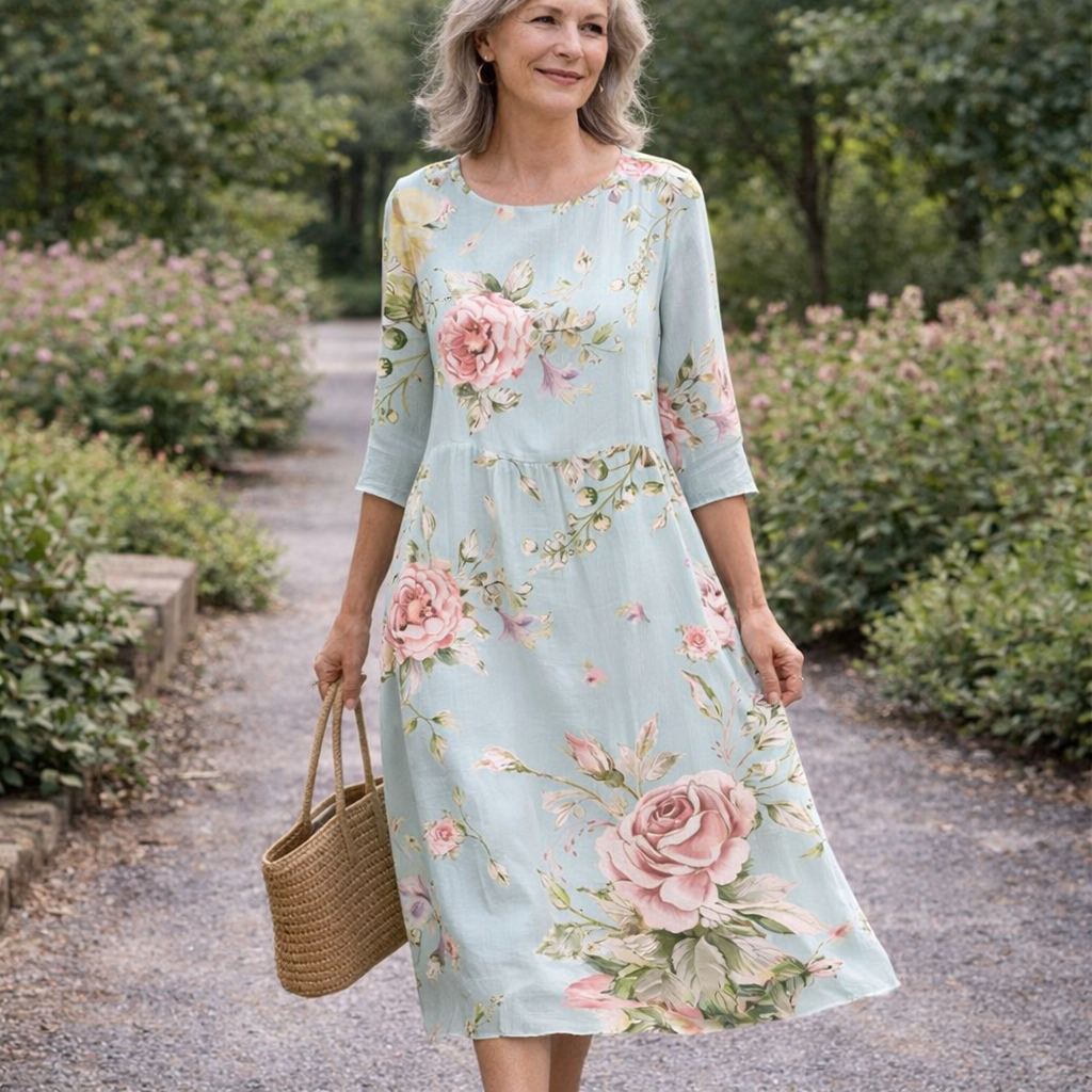 Elspeth | Floral Rose Print Midi Dress