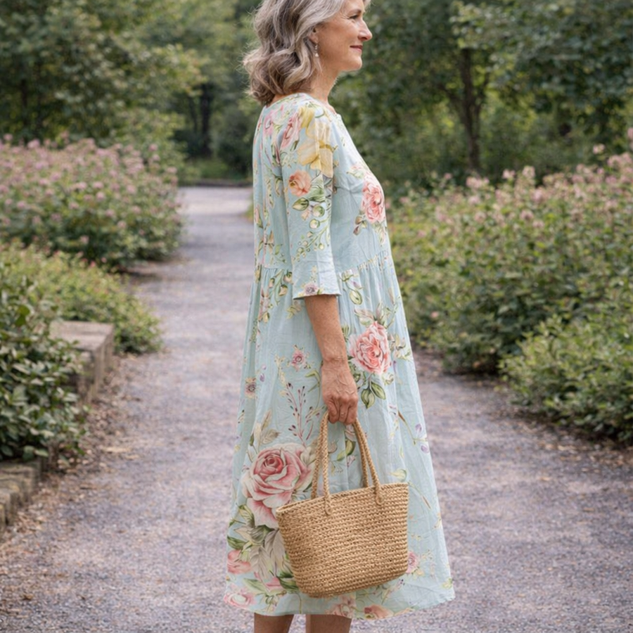 Elspeth | Floral Rose Print Midi Dress